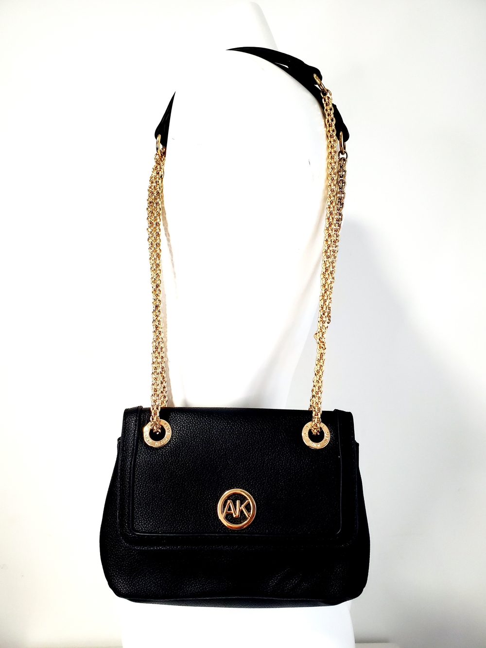 Anne Klein Black Shoulder Bag with Gold Chain Straps